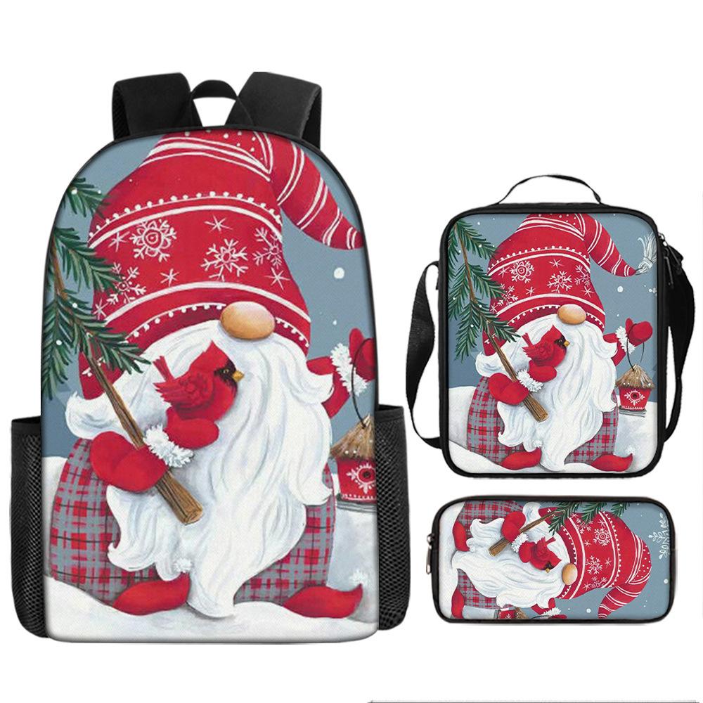 Santa Claus Christmas Tree Backpack Elementary School Bag Large Capacity Leisure Bag Lunch Bag Pencil Bag Three-piece Set