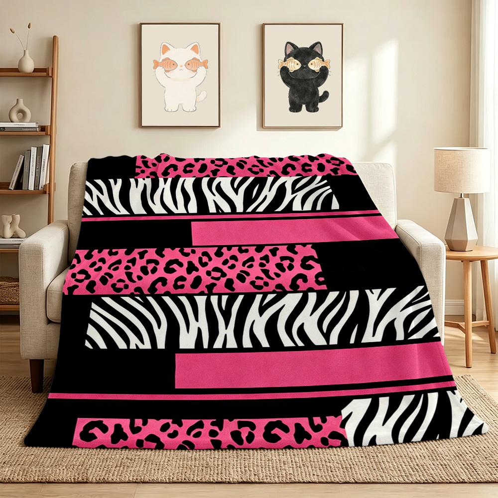 Pink Zebra Flannel Blanket Throw Blanket Soft Warm Sofa Bed Camping Home Decor Unique Christmas Gift C926243