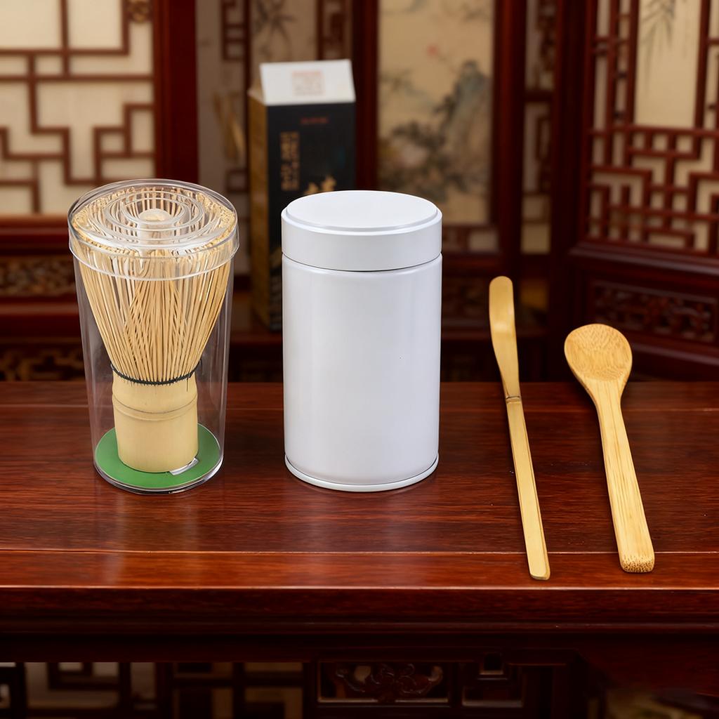 4pcs/set Matcha Whisk Set - Bamboo Matcha Whisk, Scoop, Scoop, Tinplate Cans, Traditional Matcha Blender
