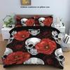 3-piece down duvet cover set with skull flower pattern print (1 duvet cover+2 pillowcases, no core) Halloween themed bedding set