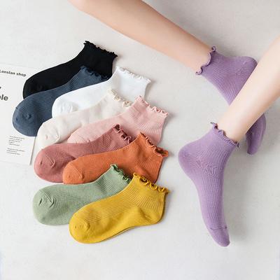 Nouvelles chaussettes pour femmes, chaussettes courtes en pur coton pour filles, chaussettes mignonnes à tube central, chaussettes à bord d'oreille en bois, style fin, tendance