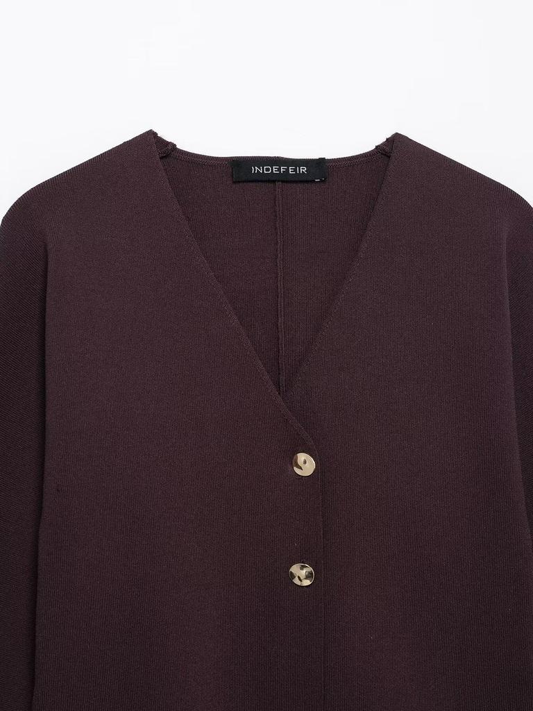 TAOP&ZA Women's Spring V-Neck Slim-Fit Double-Breasted Knitted Cardigan 