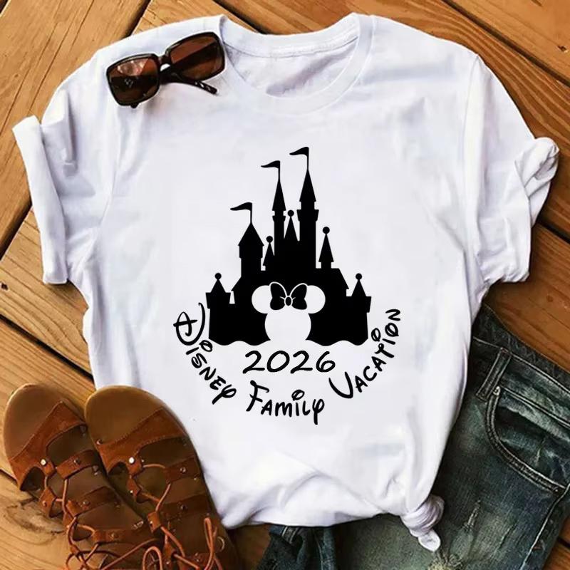 Disney Cartoon 2026 Trip Graphic Printed T-shirt Summer Female Casual Short Sleeve Tops Tees Fashion Clothing Harajuku T Shirt
