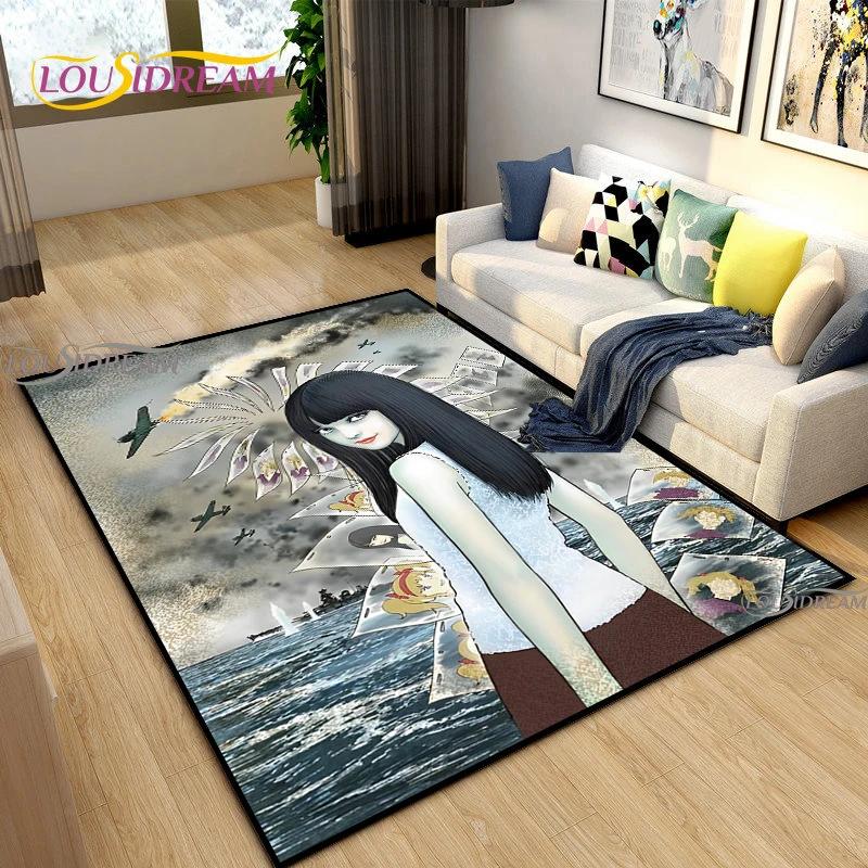 Junji Ito Art Fear Carpet for Living Room Bedroom Table Decor Yoga Area Rug Kitchen Kid Un-slip Floor Mat Alfombra Birthday Gift
