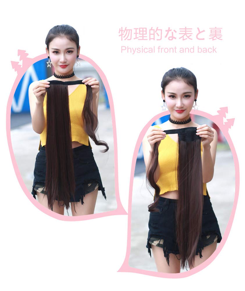 Remeehi Ponytail Velcro Heat Resistant Point Long Neckline Easy To Hair Natural Black Wig, Straight, Women's, Ponytail, Wig, Wig, Fluffy, Hair,