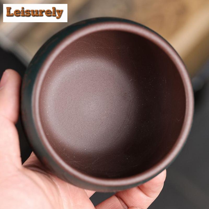 200ml Yixing Purple Clay Teacup Handmade Engraved Calligraphy Tea Bowl Raw Ore Mud Master Cup Chinese Chazhan Zisha Tea Set Gift