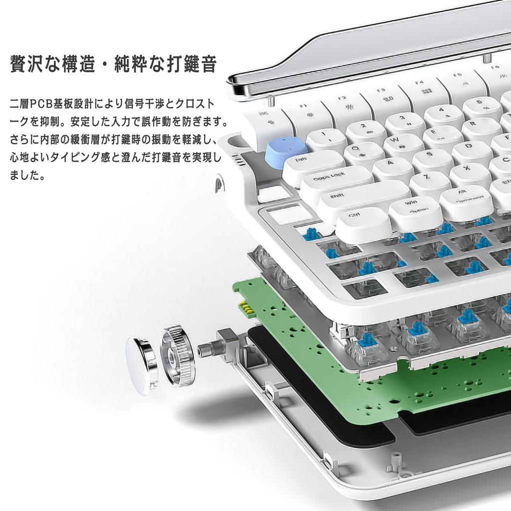 OUSEITECH x ACTTO B703 Mechanical Wireless Retro LED Wired Blue 84 Compatible with and with for and Laptops Typewriter-Style Keyboard, Design,