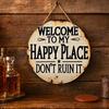 Funny Garden Wooden Sign Vintage This Is My Happy Place Welcome Round Sign Farmhouse Rustic Hanging Wall Decor for Home Bar Patio Man Cave