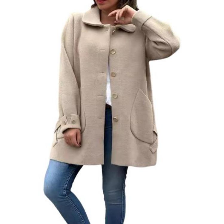 Women Solid Color Coat Fall Spring Cardigan Jacket Long Sleeves Turn Down Collar Single Breasted Buttons Loose Fit Dating Commuting
