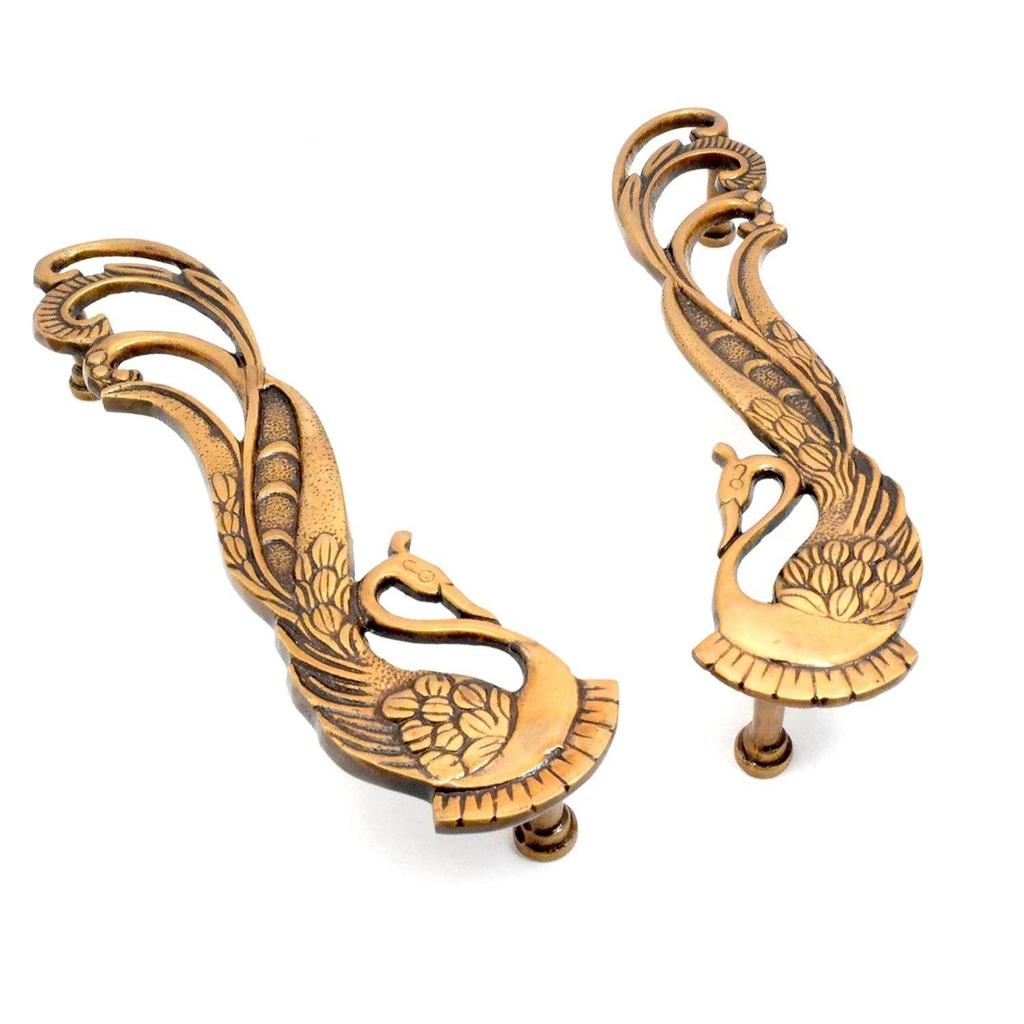 Design Păun 11 Inch Mânere de Ușă din Alamă Pereche pentru Ușa Principală - Mâner de Tragere Antic, Pachet de 2 Nou