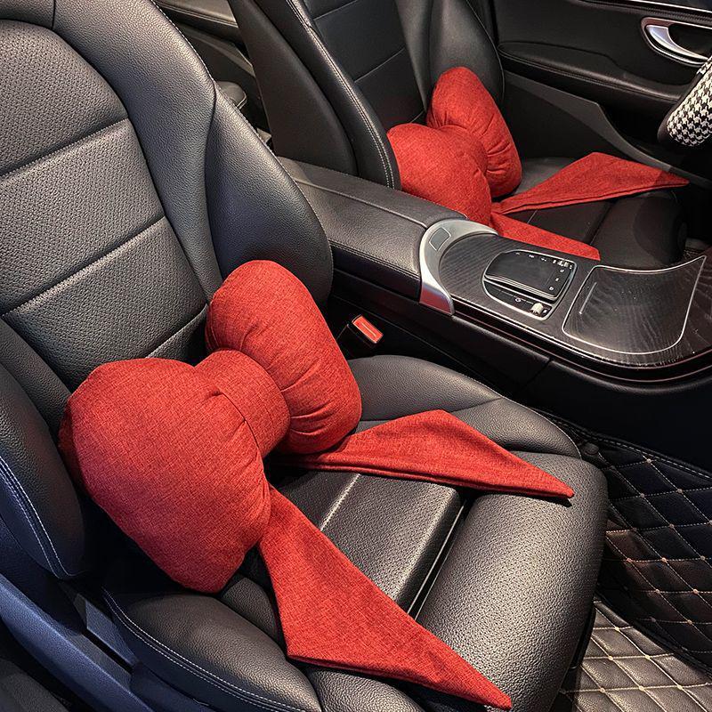Car Headrest Bowknot Neck Support Pillow - Cervical Seat Cushion Pair