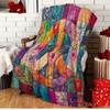 Vibrant Peace Sign Print Patchwork Quilt, Colorful Floral Polyester All-Season Throw for Sofa Bed, Home Decor & Gift