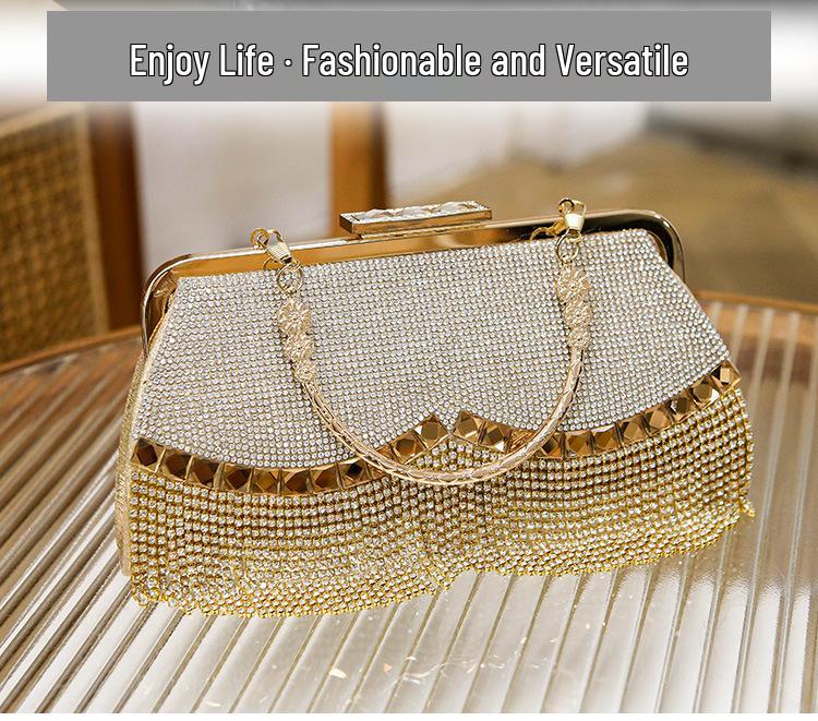 Cross-Border Rhinestone Tassel Evening Handbag