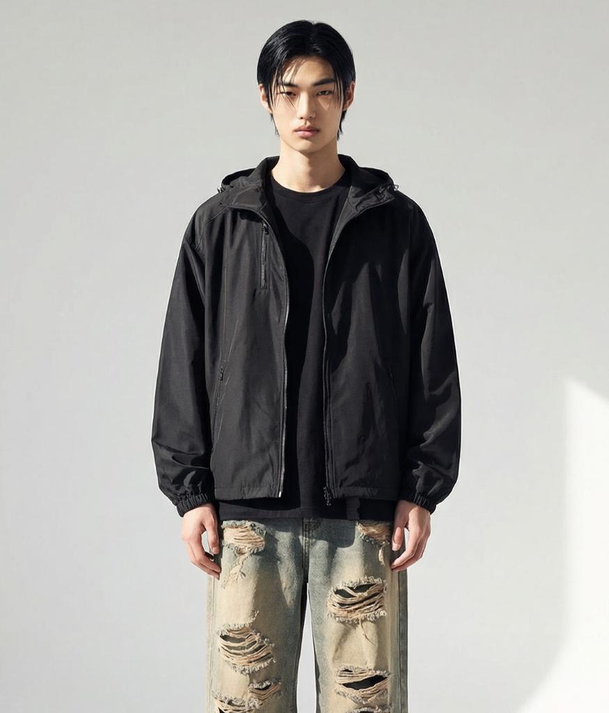 Apostrophe Comma Two-Neck Hooded Zip-Up Wind Jacket_Beige
