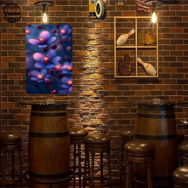 2 Purple Flower Retro Tin Paintings - Beautiful Flower Theme Metal Wall Decoration Paintings, suitable for the decoration of hom