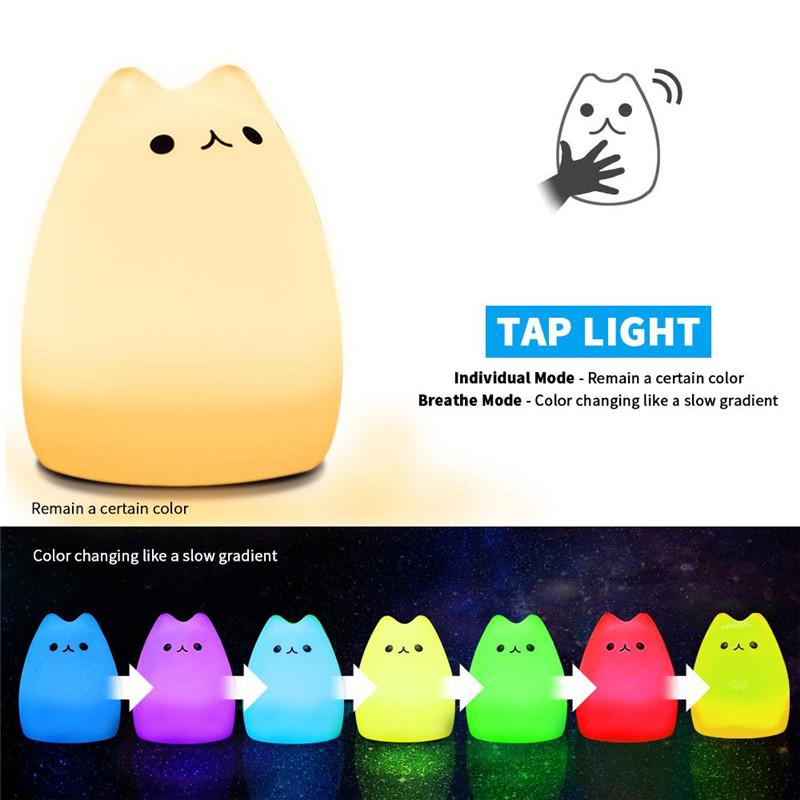 Kreslená mačka Spací lampa LED nočné svetlo Mäkký silikónový dotykový senzor Domáca dekorácia do spálne Pre deti Bábätká Deti
