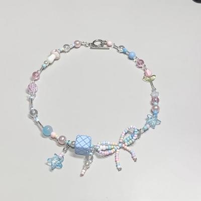Handmade Beaded Necklace with Bow Design Adjustable Length Lightweight Fashion Accessory for Sweater Outfits Unique Artistic Style