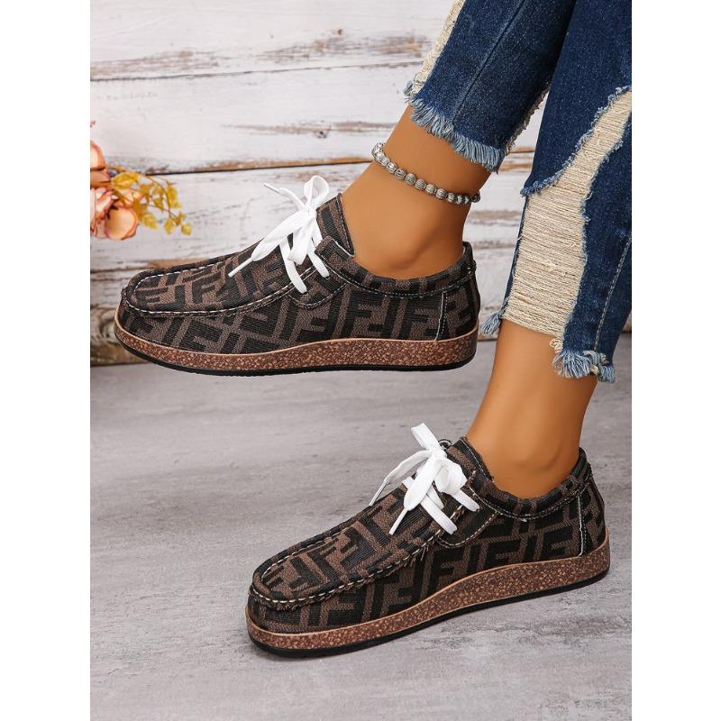 Plus Size Ethnic Style Lace-up Shoes Women's Low-top Letter Colorful Graffiti Canvas Flat Shoes