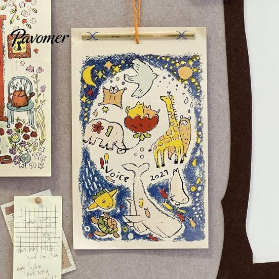Unique Wall Decoration 2027 Animal Doodle Calendar, Cute Hand-Drawn Illustration Hanging Planner with Holiday Gift for Students Cotton Rope,