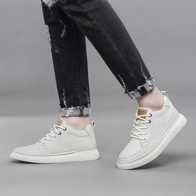 Spring Autumn Breathable Men's Leather Casual Shoes Lightweight Height Increasing Sports Shoes Simple Men's Business Work Shoes