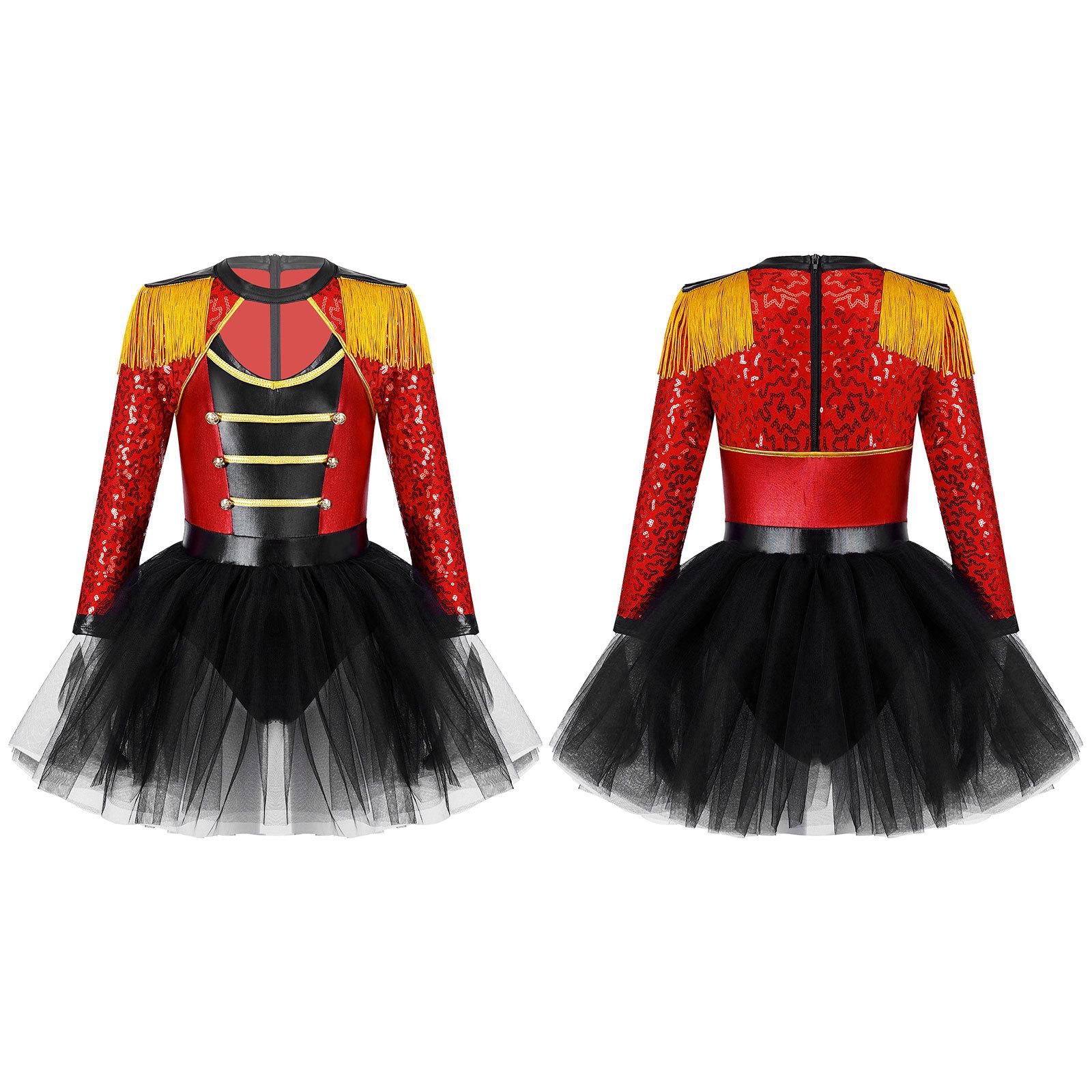 

Kids Girls Carnival Party Circus Ringmaster Costume Sequined Lion Tamer Leotard Dress Dancewear 15-16 Years червоний