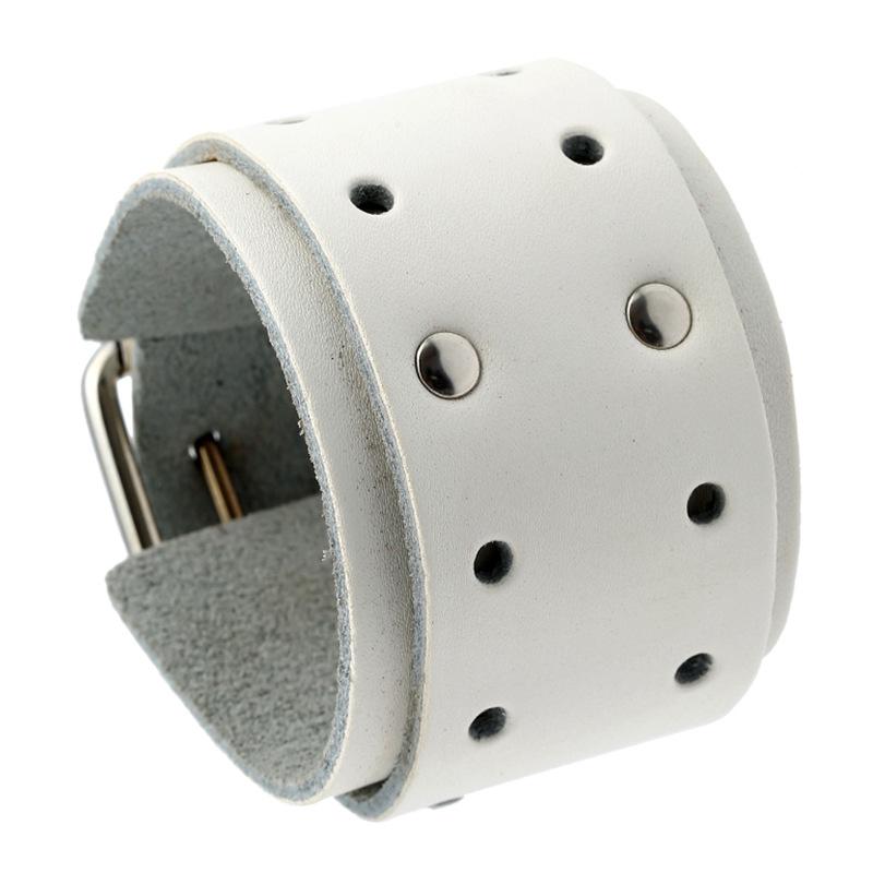 Echtes Lederarmband Für Männer Frauen Schmuck Armband Leder Breite Armbänder Rock Punk Mann Frau Leder Goth Armband white