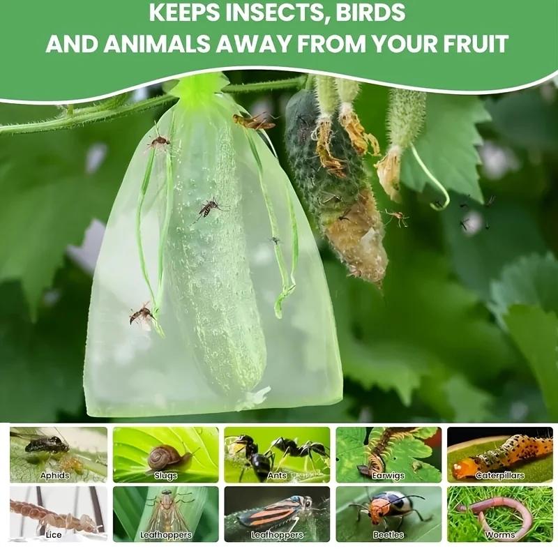 100Pcs Green Protective Bag With Zipperfruit Trees Transparent Mesh Barrier For Plants Perfect For Gardening And Pest Control