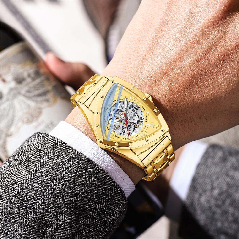 Automatic Man Watch Luxury Stainless Steel Triangle Dial Mechanical Wristwatches Skeleton Waterproof Luminous Watch