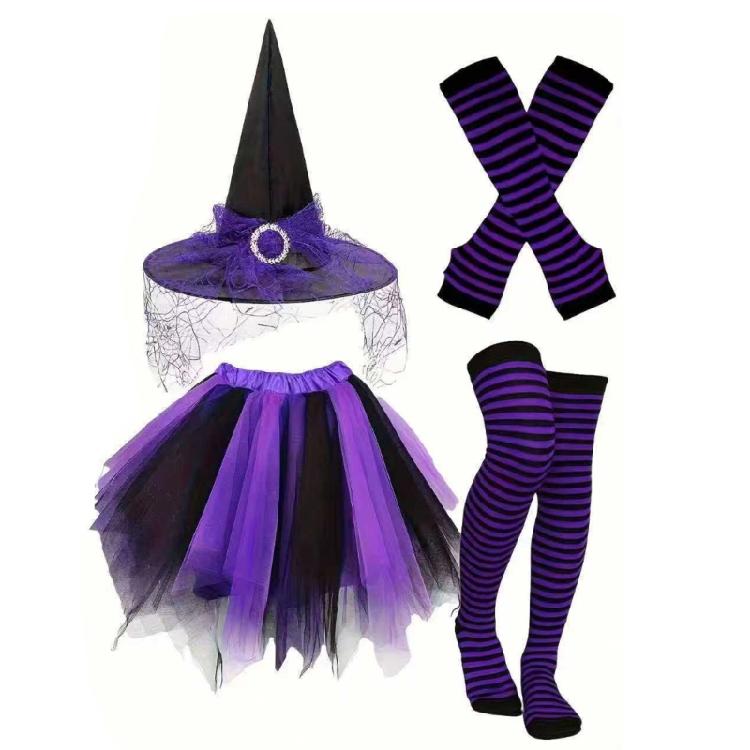 Witches Hat Tutus Skirt Knee High Socks Witches Witch Costume Accessories for Halloween Carnivals Party 3/4Pcs/Set