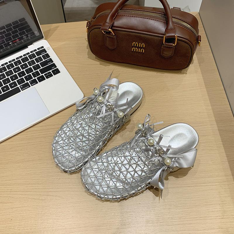 

Наша платформа сетчатая пряжа сумка голова полушлепанцы женские летние носить дырки обувь 2025 новый с юбкой плетеные сандалии 40 серебряный