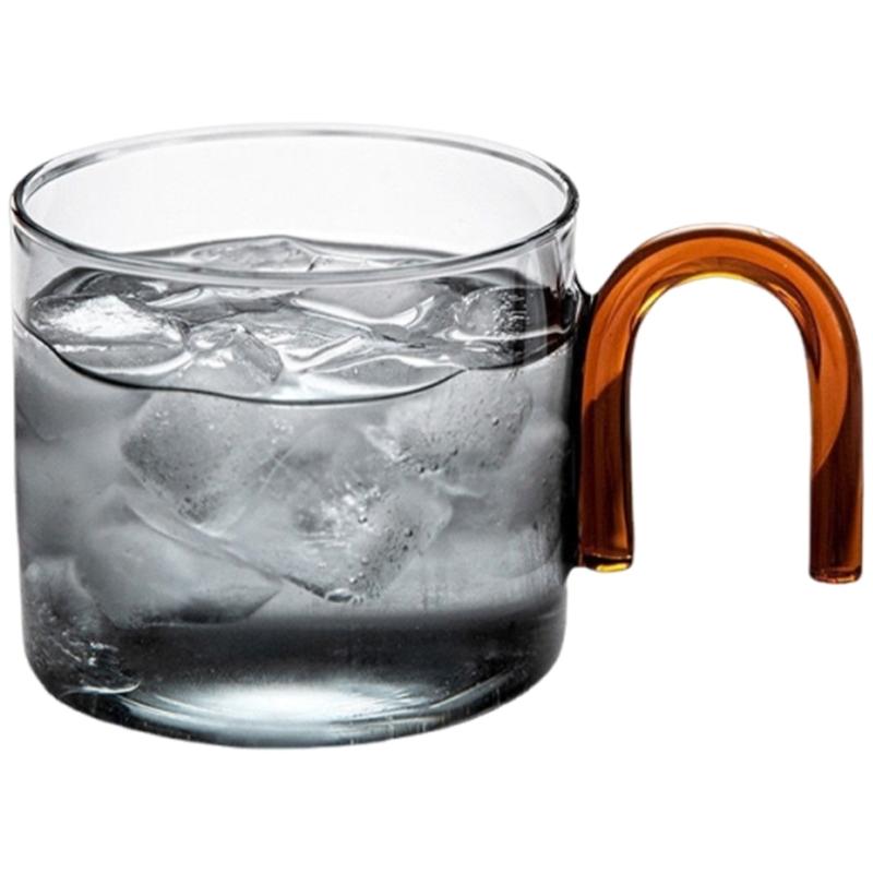 Элегантная однослойная кофейная чашка, декоративная прозрачная посуда для напитков с ручкой, высокоборосиликатное стекло, стеклянная посуда светло-серый