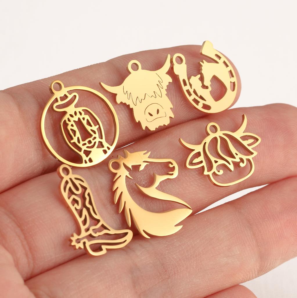 5Pcs Horse/Hat/Horseshoe/Cactus/Boot Charms Stainless Steel Western Cowboy Pendants DIY Bracelet Necklace Crafts Jewelry Making