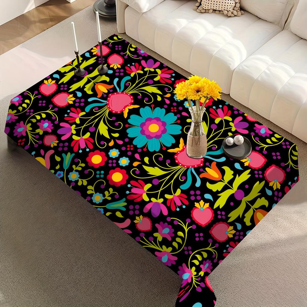 Mexican Colorful Rectangle Table Cloth for Table Decor Kitchen Dining Waterproof Reusable Tablecloth for Tables Dining Room