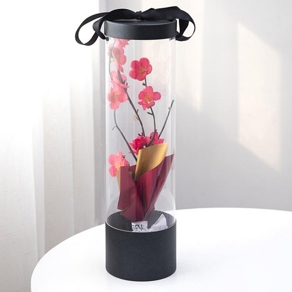 Flower Gift Box Silk Handle Transparent PVC Exquisite Flower Display Box Party Wedding Rose Party Gift Box Packaging Box Handbag