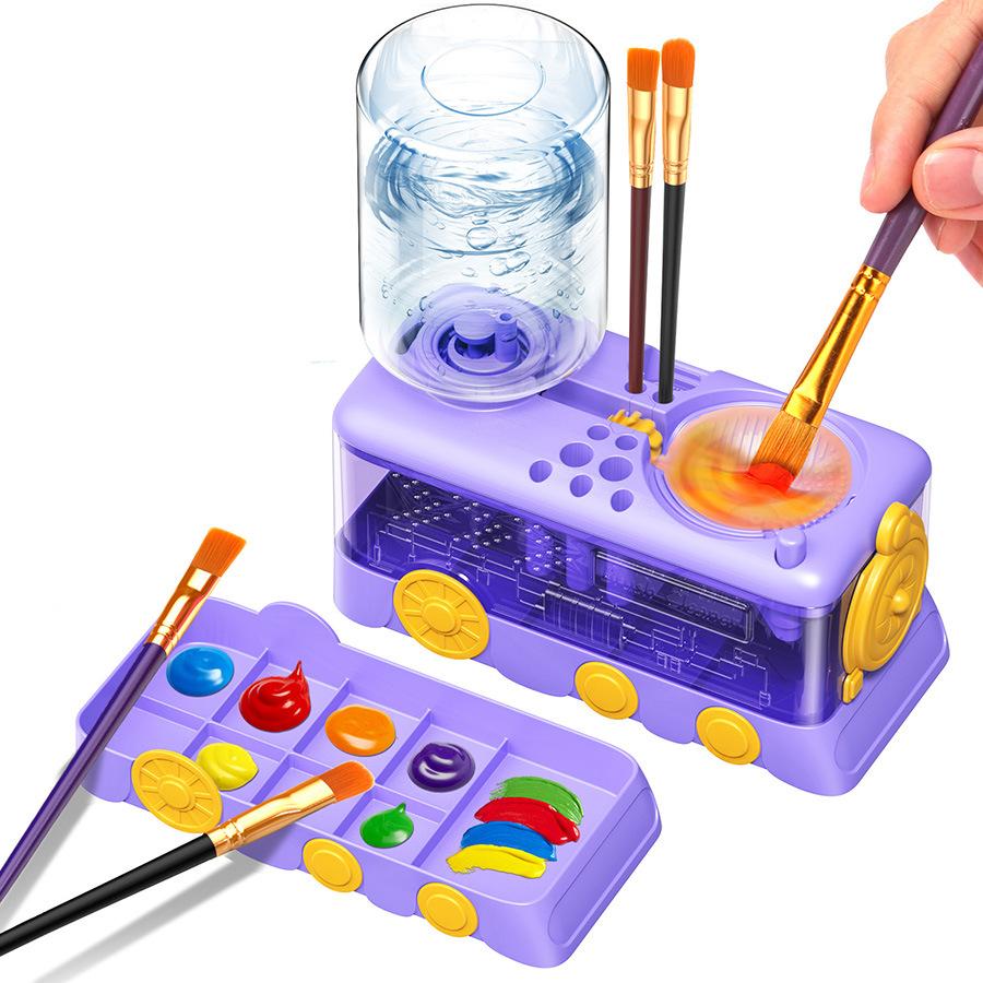 Cartoon-Style Paint Brush Cleaning Tools Water-Circulating Hair Brush Rinser with Holder for Art Watercolor Painting Supplies