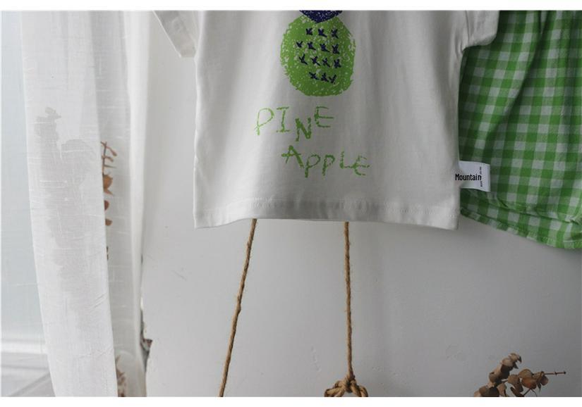 Korean 2026 Kids' Summer Fruit Tee & Plaid Shorts Set
