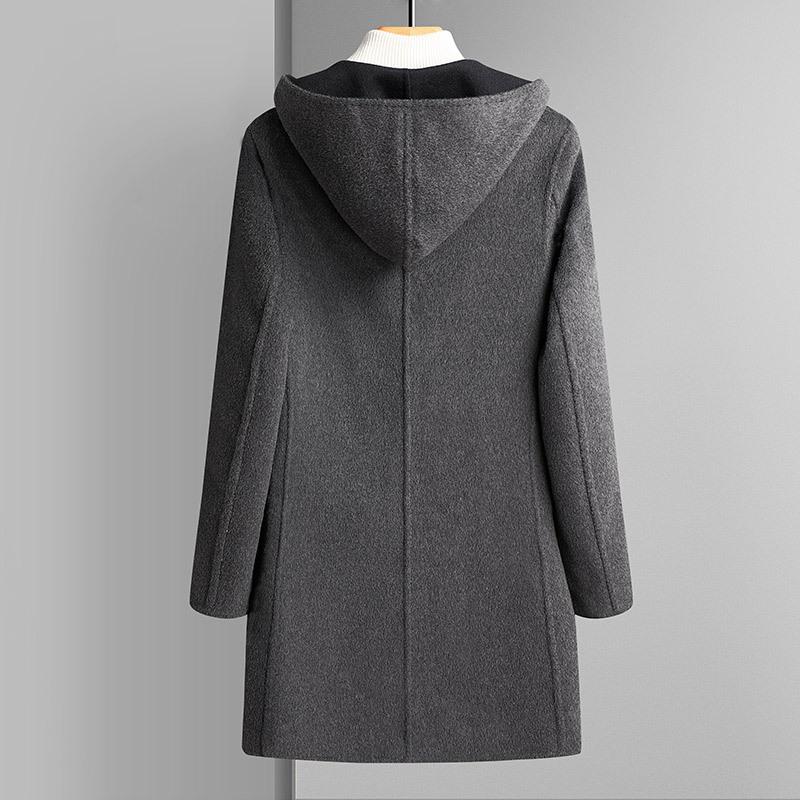 Cappotto di lana double-face Autunno Inverno per persone di mezza età e giovani con cappuccio Casual di lana Cappotto di lana Tendenza
