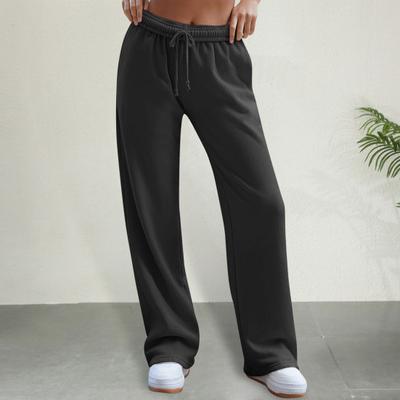 Women Sweatpants Elastic High Waist Adjustable Drawstring Long Pants Solid Color Baggy Casual