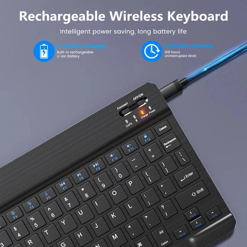 Spanish English Bluetooth Wireless Keyboard Portable for IPad Mac PC Tablet Cell Phone Laptop and Mouse