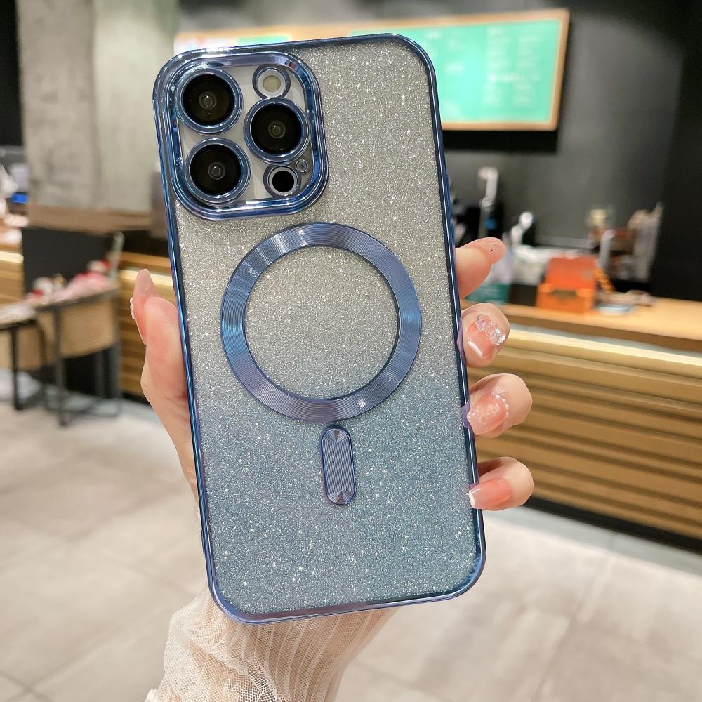 Luxury Transparent Glitter Magnetic For Magsafe Wireless Charging Case For iPhone 15 14 13 12 11 Pro Max X XR XS 7 8 Plus/SAmsung S23 S22 Ultra S21 FE