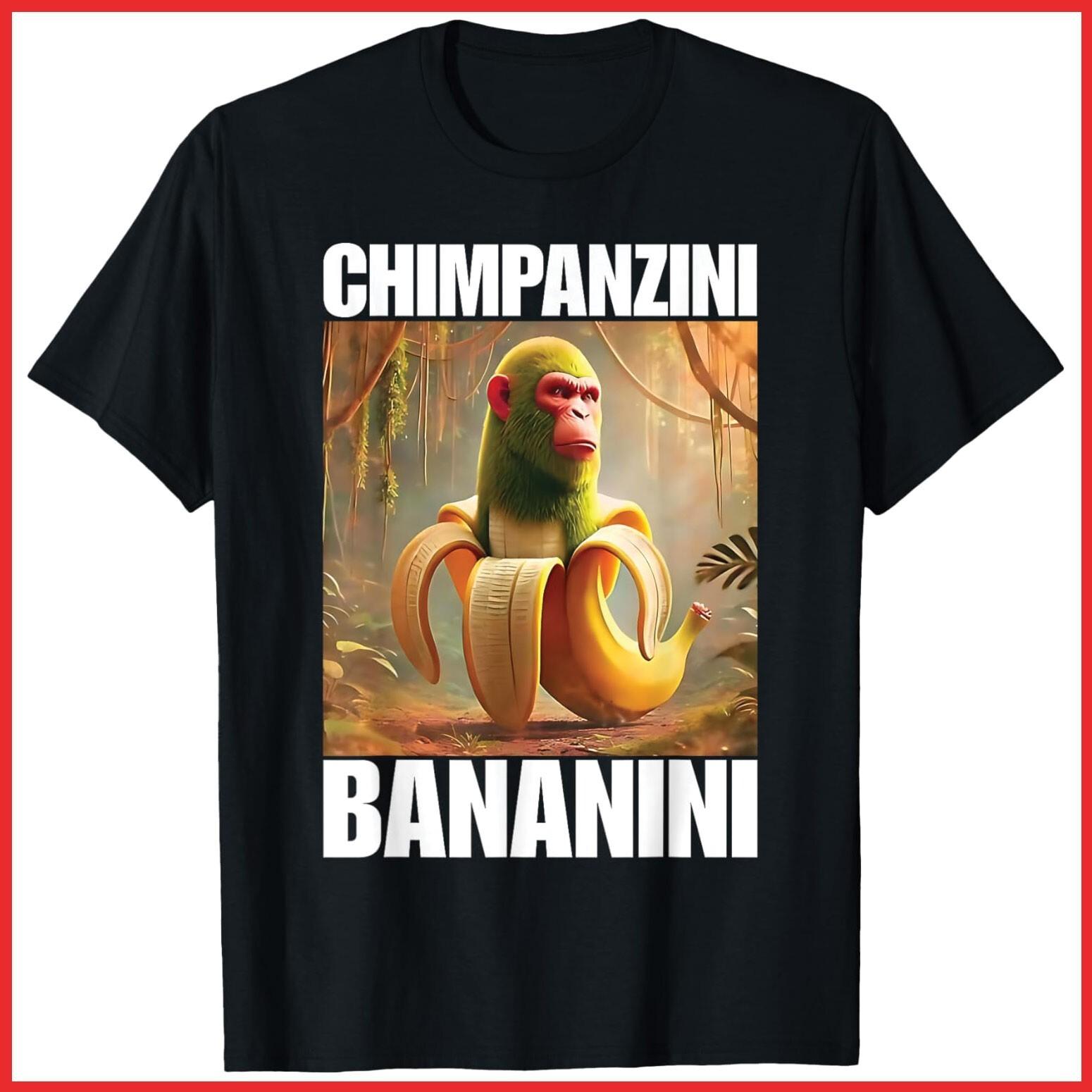 Chimpanzini Bananini Italian Brainrot Meme Black Cotton T-Shirt S-5XL XXXL