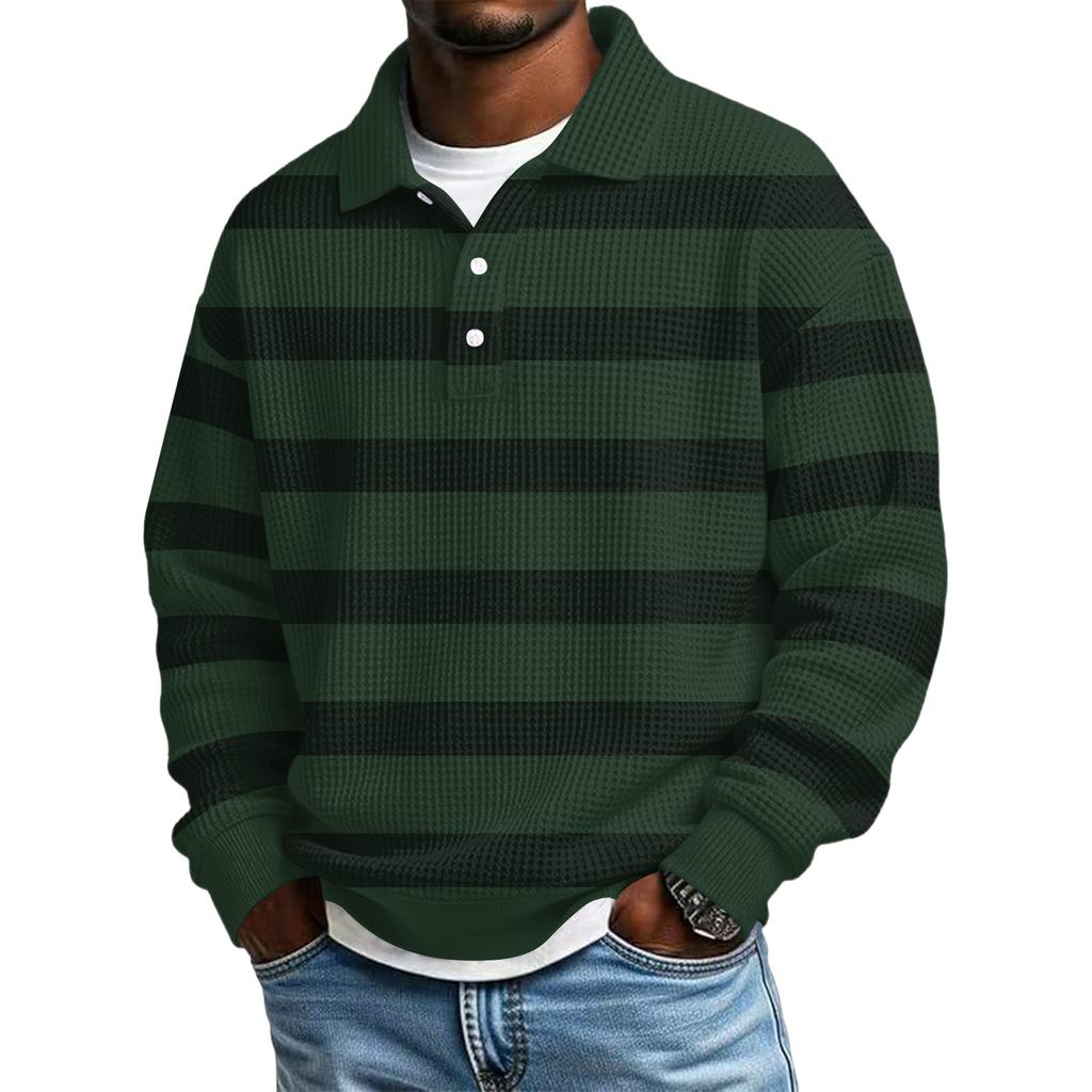 Men's Color-Block Collar Long-Sleeve Casual Top