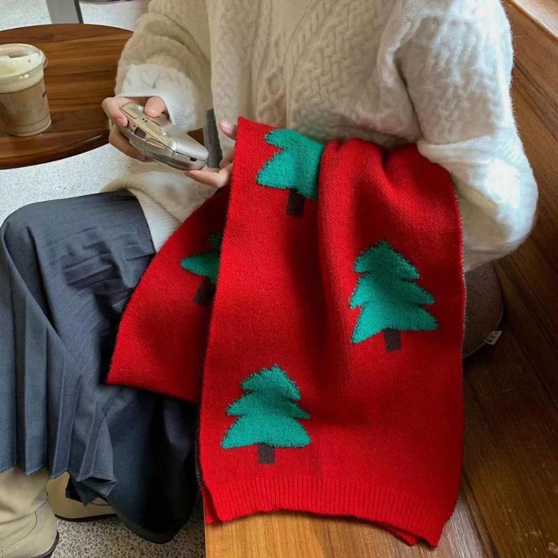 Korean Style Reindeer Knitted Cashmere Scarf - Unisex Winter Festive Neck Warmer