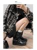 Women's Retro Buckle Mid-Calf Chunky Heel Boots: Round Toe, Wide Shaft, Ruched Ankle, Western Style for Autumn/Winter