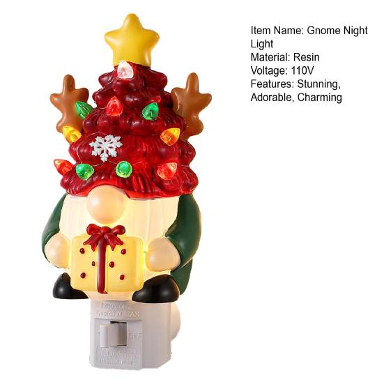 Yousheng Christmas Gnome Night Light Resin Faceless Dwarf Xmas Tree LED Night Light with Multicolor Bulbs And On/Off Switch for Home Bathroom Bedroom