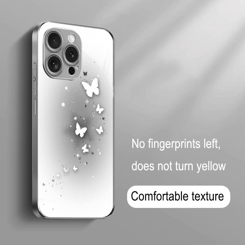 Dreamy Butterfly Pattern Tempered Glass Phone Case Suitable for iPhone 17 16 15 14 13 12 11 Pro/Max/Plus Anti Drop