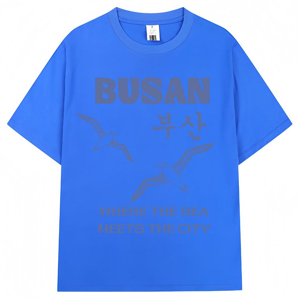 T-shirts Graphiques Mouette de Busan Style Coréen Hommes Femmes Harajuku Mode Vintage Années 90 T-shirt Coton Surdimensionné Décontracté T-shirt Cadeaux