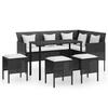 5 Piece L Shaped Sofa Set with Cushions Poly Rattan Black