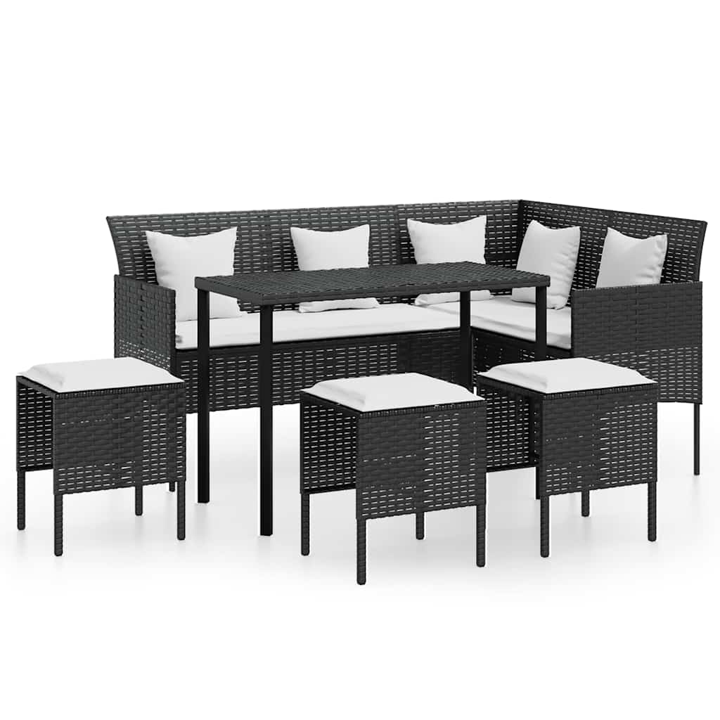 5 Piece L Shaped Sofa Set with Cushions Poly Rattan Black
