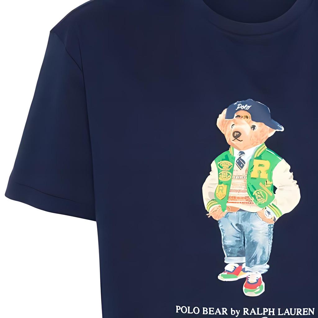 Polo Ralph Lauren Letter Bear Print Crew Neck Short Sleeve T-Shirt Men Tops Blue 710854497-039